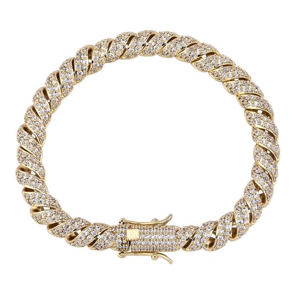 

14mm hip hop iced out cubic zircon 18k gold rope chain bracelet personalized blingbling rapper wristband chains jewelry for men women, Black