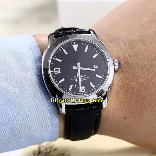 

new 5 color explorer black dial miyota 8215 automatic mens watch sapphire glass 316l steel case leather strap gents watches, Slivery;brown