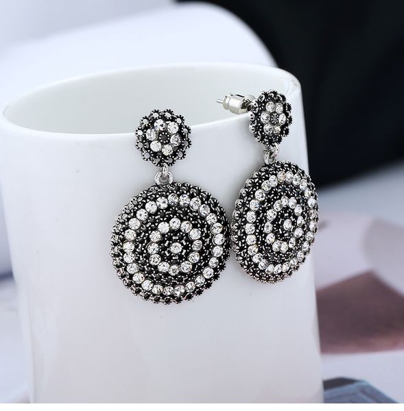

zhenxin classic round hand carved unique women fashion silver stud earrings egypt vintage tibetan jewelry, Golden;silver