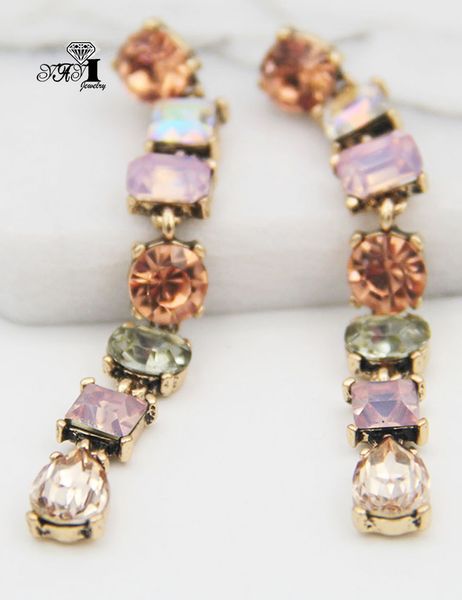 

yayi jewelry multi glass rhinestone dangle crystal earring women's ancient silver color gem long tassels earrings gift 1295