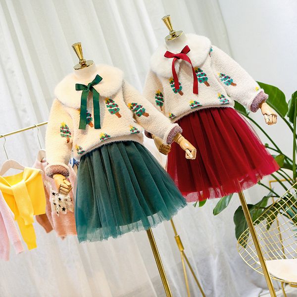 

детская одежда плюс бархат двухсекционный 2019 осенью и зимой воротник рождество девочек юбка костюм девушка иностранных принцесса наборы, White