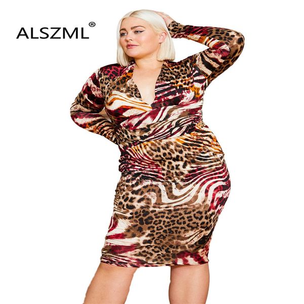 

2020 cool women necessary leopard print v - neck long sleeves midi dress tight night club party lady fashion women dress, Black;gray