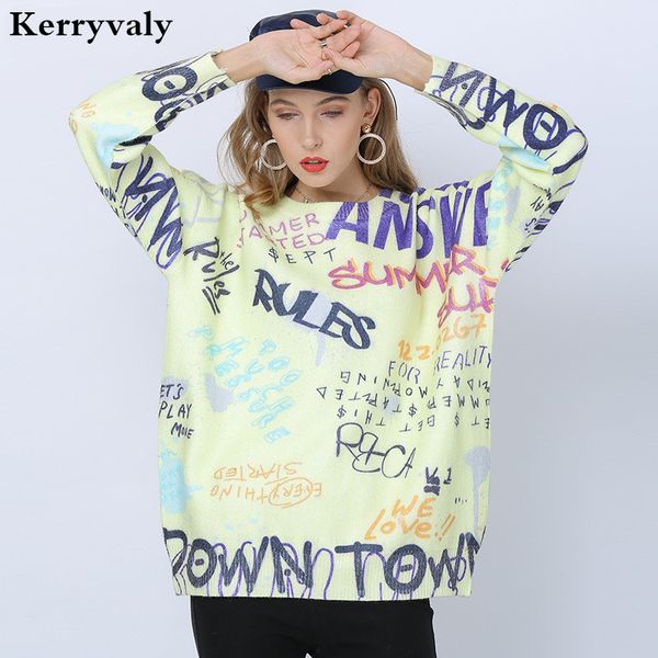 

new printed letter sweater womens autumn sueter mujer invierno 2018 long sleeve loose plus-sized sweater casua pullover l d19108, White;black