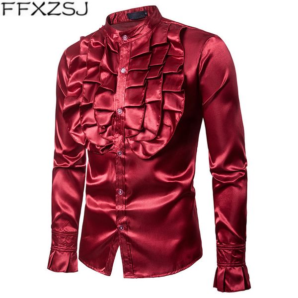 

ffxzsj марка способа silk shirt цветочный дизайн с длинным рукавом осень мужчины платье рубашки этап одежда камиза социального masculina s-2, White;black