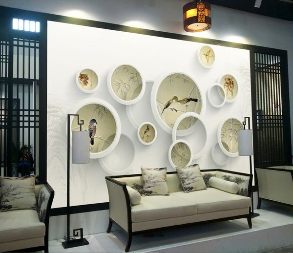 

2019 новый оптовый 3d обои новый художественный круг живопись птица фон украшения стены hd цифровой обои