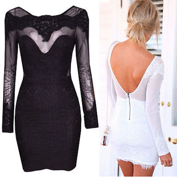 

women backless lace bodycon club clubwear mini dress, Black;gray