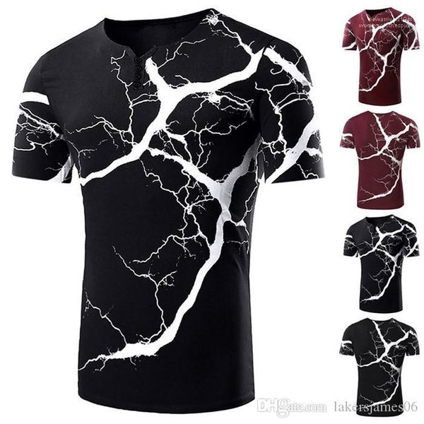

short sleeve crew neck fashion t shirt mens designer casual tees 3d lghtning pattern slim fit, White;black