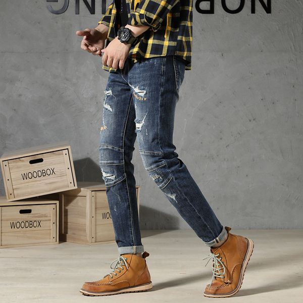 

jeans patch badge slim stretch leggings star casual pants, Blue