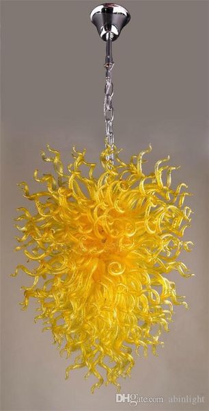 Lustres de vidro soprado amarelo design de arte longa design de murano lustre de vidro para decoração de sala de estar decoração