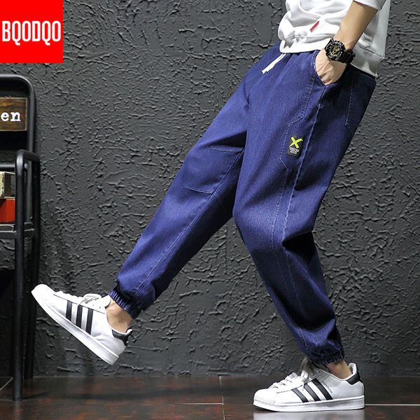 

blue denim jeans slim fit pant men autumn black print brand trouser fashion male streetwear hip hop ankle-length pants plus size