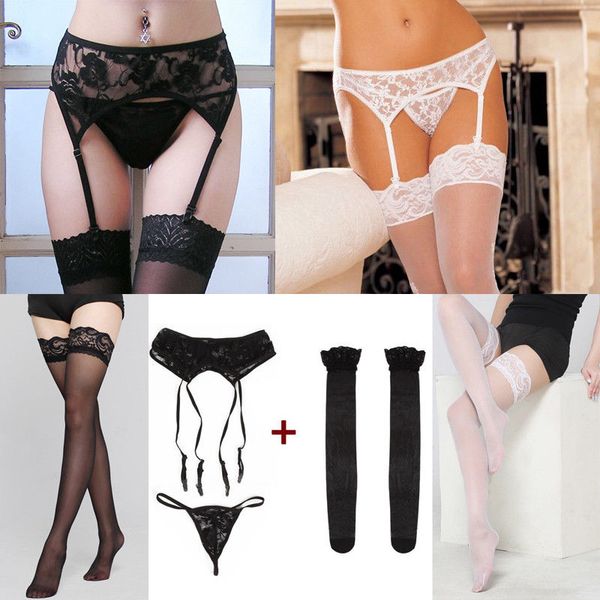 

lace fishnet thigh high stockings women babydoll with temptation suspender garter belt underwear kawaii lingerie, Black;white