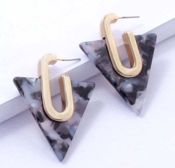 

simple geometric acetate stud earrings for women bohemia colorful triangle acetic acid earrings fashion jewelry girl gift gb1304, Golden