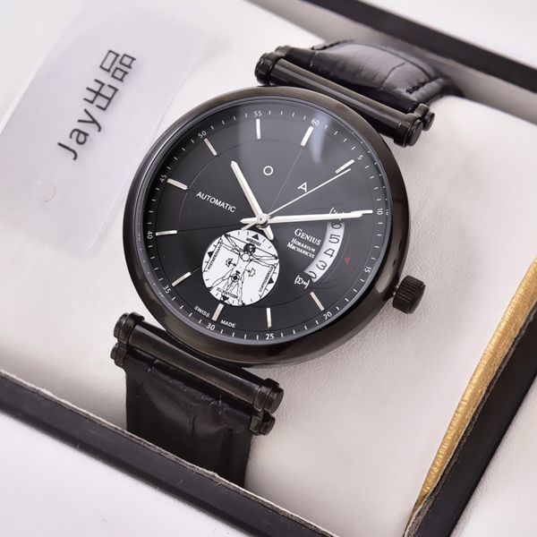 

fashion men watches luxury brand automatic mov black case black cowhide leather band swiss genius women male watches f191, Slivery;brown