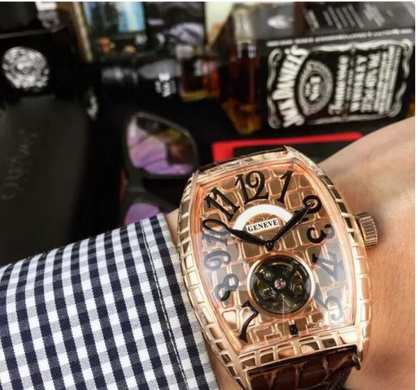 

Luxury watche wine barrel ca e de ign gold ilver tourbillon machinery genuine leather trap men watch brand watche gent wri twatche