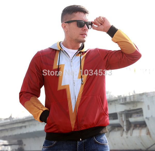 

the flash men the shazam costume double layer hoodie hooded sweatshirt cool full zipper coat jacket, Black