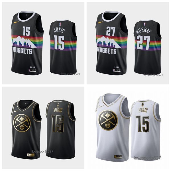 

denver nuggets jerseys nikola 15 jokic jamal 27 murray dikembe 55 mutombo allen 3 iverson anthony city edition basketball jersey, Black;red