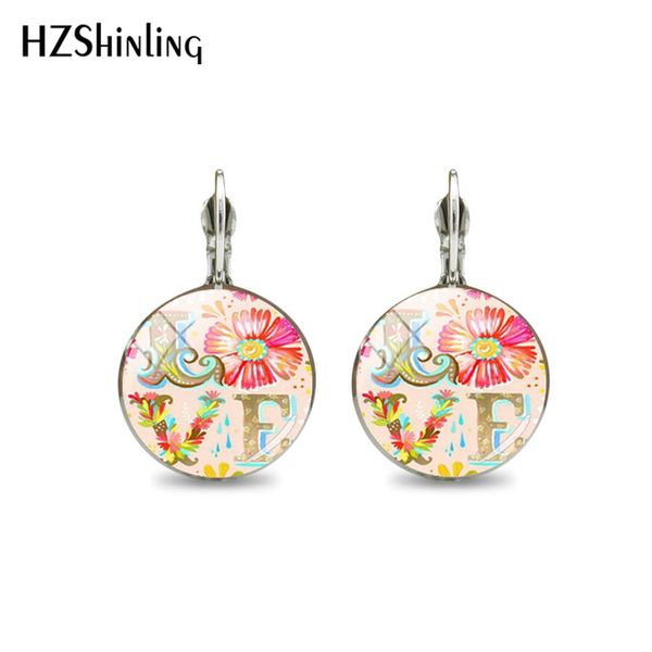 

fashion coloful love quotes flowers paintings clip earring handmade jewelry earrings silver color clip earrings for women