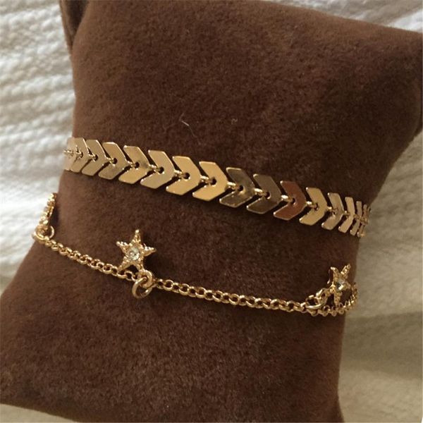 

new fashion cute sweet charm bracelet/anklet for women gold color cute star charm 2 layered bracelet/anklet, Black
