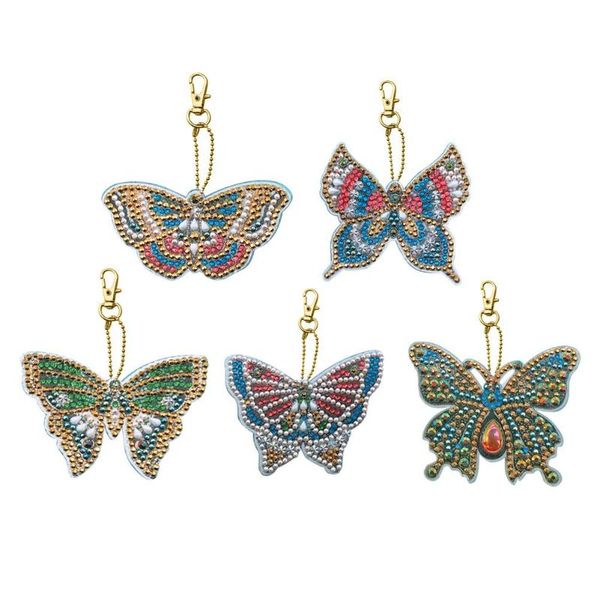 

5pcs diy special shaped full butterfly diamond painting keychain kits women girl bag jewelry handmade gifts