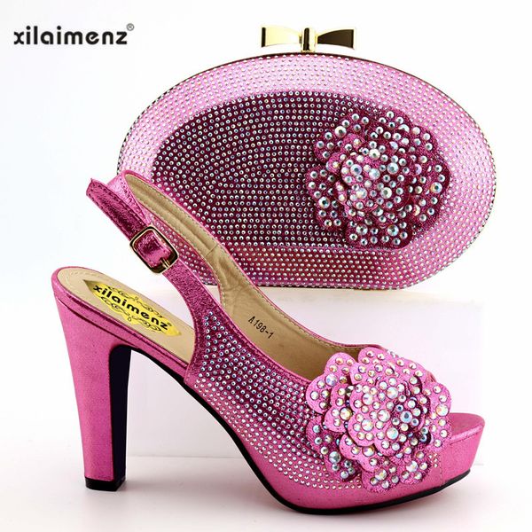 

elegant fuchsia color shoes and bag to match set african high heels party italian women shoes matching bag for wedding, Black;white