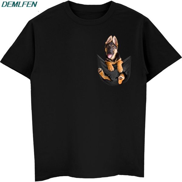 

german shepherd in pocket t shirt dog lovers black cotton men made in usa cartoon t shirt men new fashion tshirt, White;black