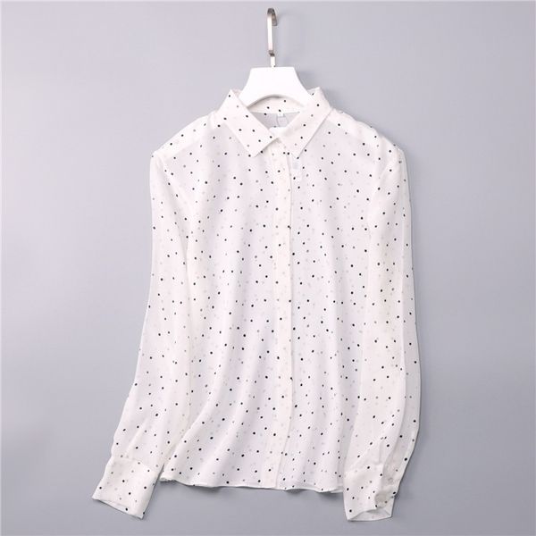 

женский 100% pure silk shirt top блузка белого делопроизводство воротник кнопка  l xl jn065, White