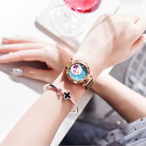 

dom women watch luxury magnetic buckle mesh band quartz wristwatch female rose gold watches zegarek damsk g-1257gk-1m240o, Slivery;brown