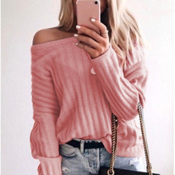 

2019 autumn women sweaters pullovers fashion o-neck loose solid color long sleeve knitted sweater casual sweaters ladies, White;black