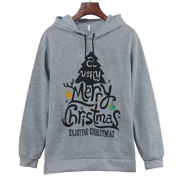 

nice whtie grey women hoodies print gold christmas tree harajuku casual sweatshirt hooded holiday clothing