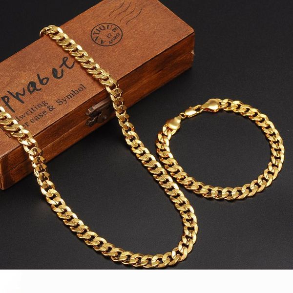 

классика модная настоящая 24k желтое золото gf мужская женщина ожерелье браслет ювелирные наборы твердые снаряженная цепь износостойкая, Silver