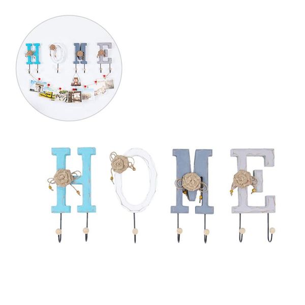 

4pcs home decorative hooks wooden home letters hanging hooks key coat hangers hat wall hanging hook for room office
