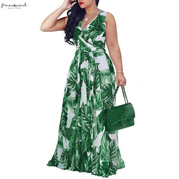 

bohemian floral print long dress for women plus size v neck high waist bandage bow tie maxi sundress beach summer party, Black;gray