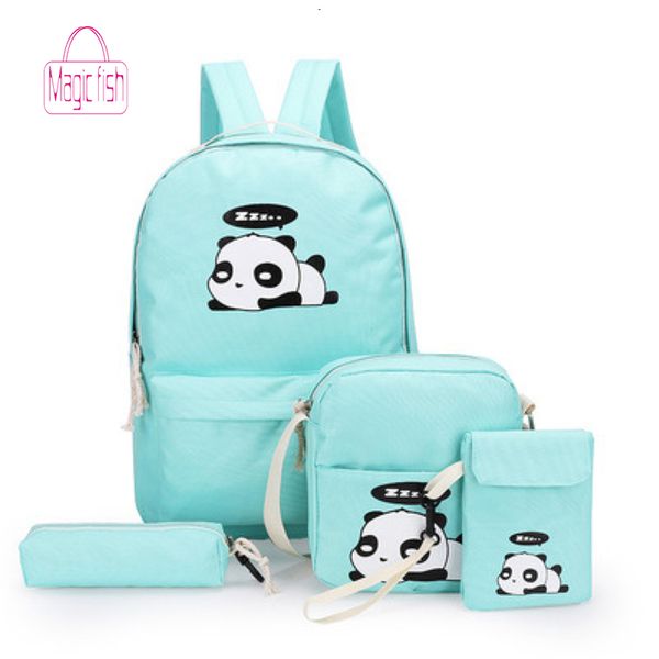 

magic fish 4pcs/set casual woman backpack cute girl backpack panda cartoon light large capacity school bag student bag