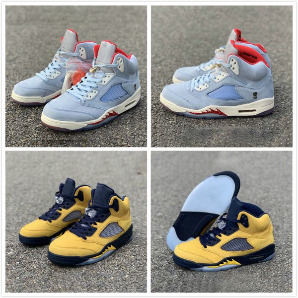 

New 5s x Trophy Room Ice Blue Michigan Mens Basketball Shoes Fashion Sports Shoe Trending Designer Sneakers with Stock X Tag