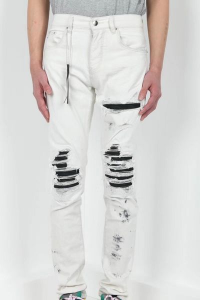 

новый амир мужские проблемных разорвал байкер джинсы приталенный мотоцикл байкер джинсы для мужчин мода дизайнер хип-хоп мужские джинсы, Blue