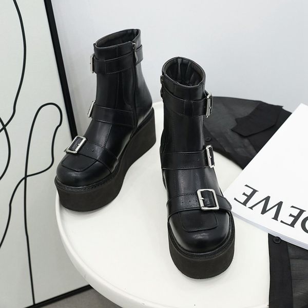

big size 9 10 11-15 boots women shoes ankle boots for women ladies shoes woman winter side zip belt buckle, Black