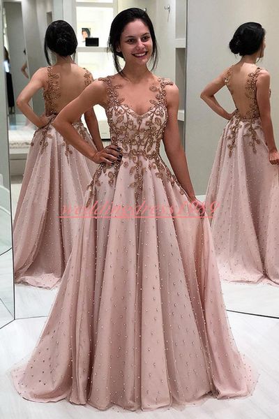 Trendy Backless Beads Evening Dresses Ocasião 2019 Pérolas Applique Plus Size Festa Pageant Prom Vestidos De Baile Robe De Soiree Formal Para As Mulheres