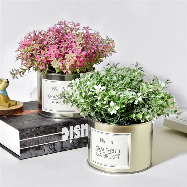 

artificial lover grass flowers + iron vase simulation fake plants mini bonsai set for wedding home garden farmhouse decoration
