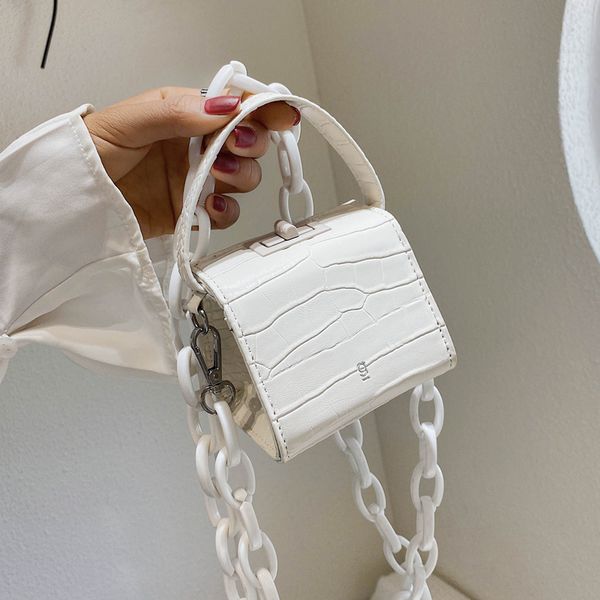 

acrylic thick chain mini solid color pu leather crossbody bags for women 2020 lady box shape shoulder handbags and purses