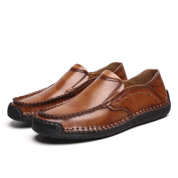 

split leather flat male loafers fashion sewing casual men shoes moccasins slip-on male loafers handmade driving shoes men hc-664, Black