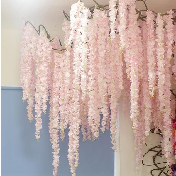 30 cm-180 cm artificial wisteria videira rattan flores para casamento arco festa decoração branco hydrangea flores festão de cordas