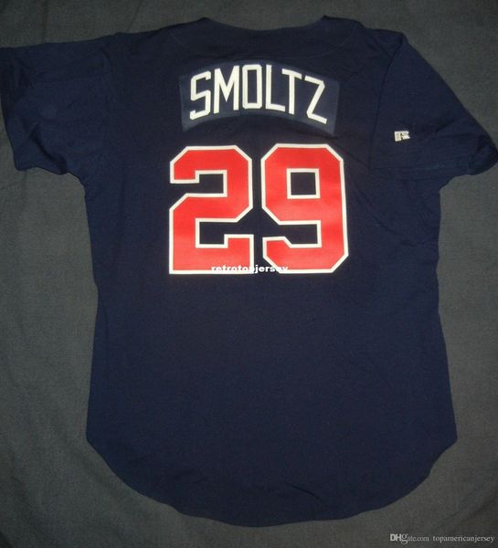 

retro john smoltz #29 russell athletic atlanta navy jersey lg maddux mens stitched baseball jerseys, Black;blue