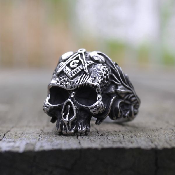 

vintage silver color masons vine skull biker ring mens 316l stainless steel mason rings asons party jewelry