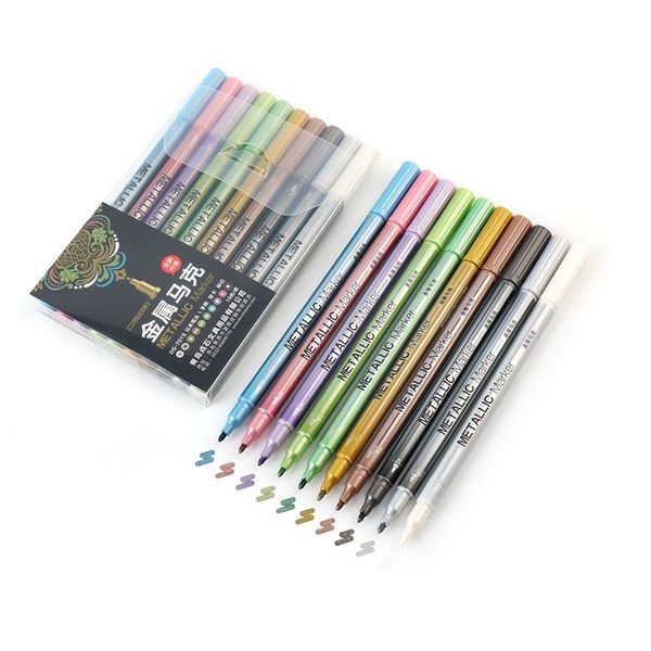 

10pcs metallic color art marker pen set 1-2mm fine point liner pens for drawing paint lettering design calligraphy f924