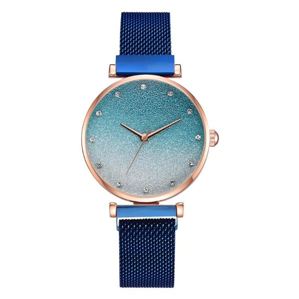 

gradient rainbow matte surface men women watch sleek minimalist calendar magnetic buckle alloy mesh quartz watch, Slivery;brown