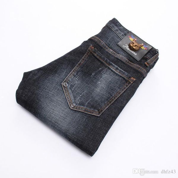 

men black designer jeans slim feet micro-elastic jeans male 8903, Blue