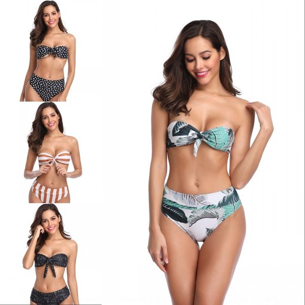 

2019 swimsuit bikini printed bandage high waist bra bikini one-piece swimsuit, White;black