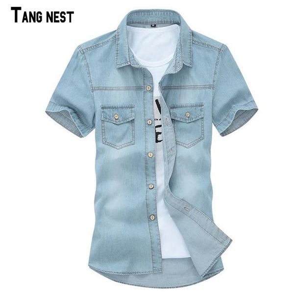 

Tangnest 2018 Hot Sale Men 'S Solid Short -Sleeved Shirt Male Casual Comfortable Korean Style Turn -Down Collar Denim Shirts Mcs102