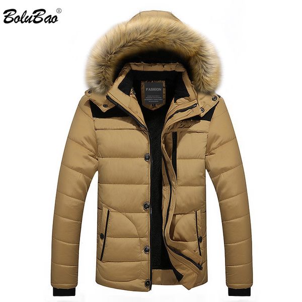 

bolubao brand men parkas coats winter new thick warm fashion men's parka coat casual fax fur collar hooded parka coat male, Tan;black