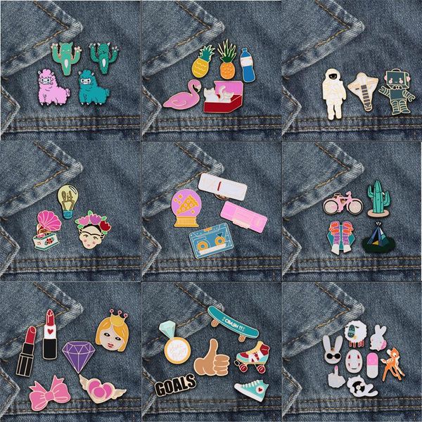 

4~8pc/set kawaii animal brooch rabbit deer horn lipstick cactus cool metal enamel pins brooch jewelry badge gifts women man mkqmy, Black;gray